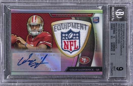 2011 Topps Platinum Rookie Patch Autograph #59 Red Refractors Colin Kaepernick Signed Patch Card (#1/1) - BGS MINT 9/BGS 9